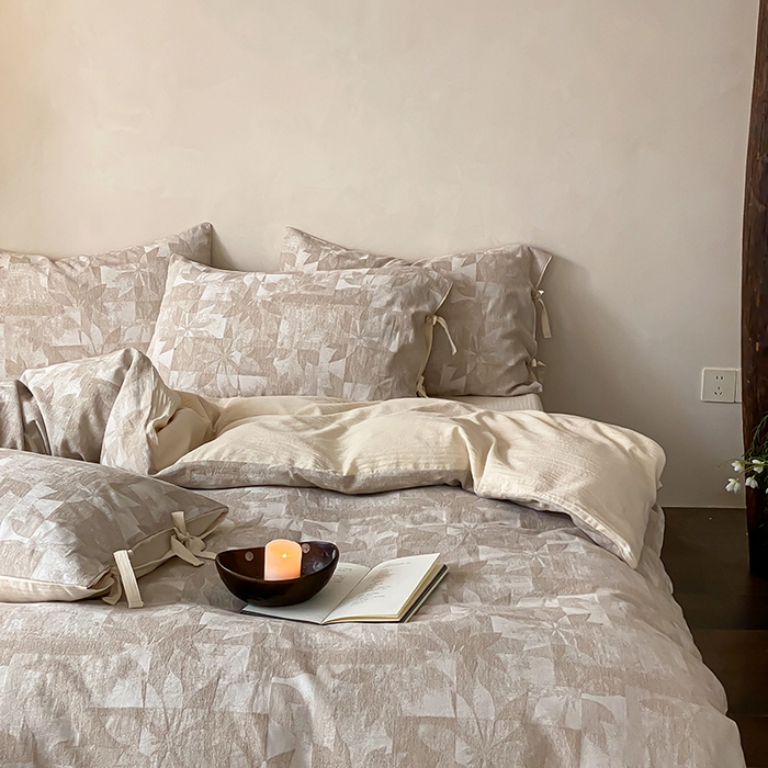 91家纺网 家纺一手货源 找家纺 （总）宜代光年 2026新款棉麻人字纹提花四件套系列