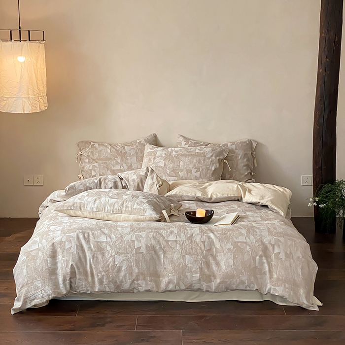 91家纺网 家纺一手货源 找家纺 （总）宜代光年 2026新款棉麻人字纹提花四件套系列