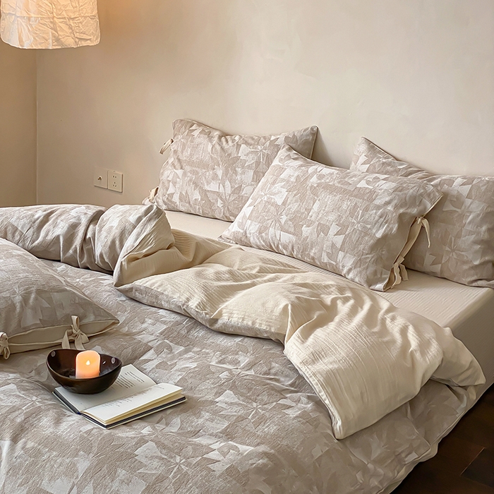 宜代光年 2026新款棉麻人字纹提花四件套系列 方叙