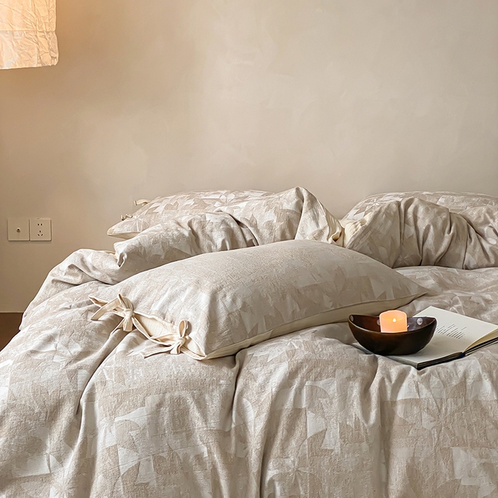 91家纺网 家纺一手货源 找家纺 宜代光年 2026新款棉麻人字纹提花四件套系列 方叙