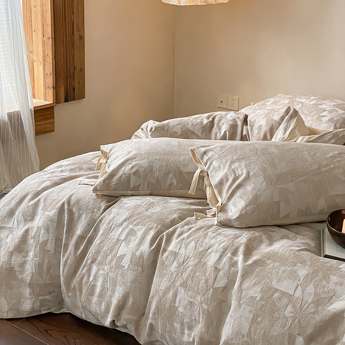 91家纺网 家纺一手货源 找家纺 宜代光年 2026新款棉麻人字纹提花四件套系列 方叙