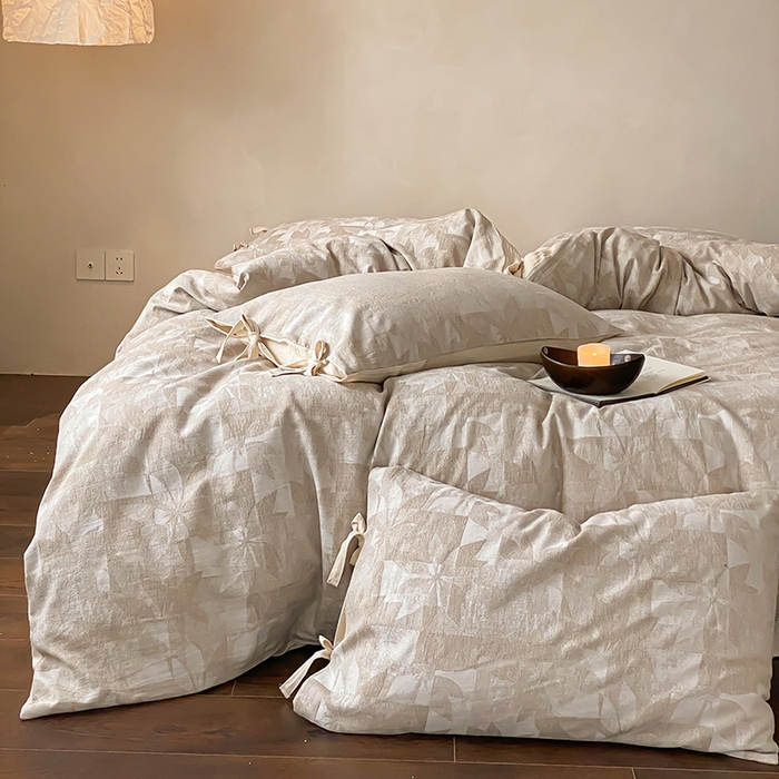 91家纺网 家纺一手货源 找家纺 宜代光年 2026新款棉麻人字纹提花四件套系列 方叙