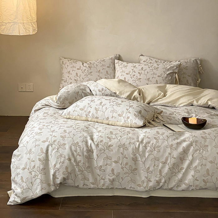 91家纺网 家纺一手货源 找家纺 宜代光年 2026新款棉麻人字纹提花四件套系列 漫影