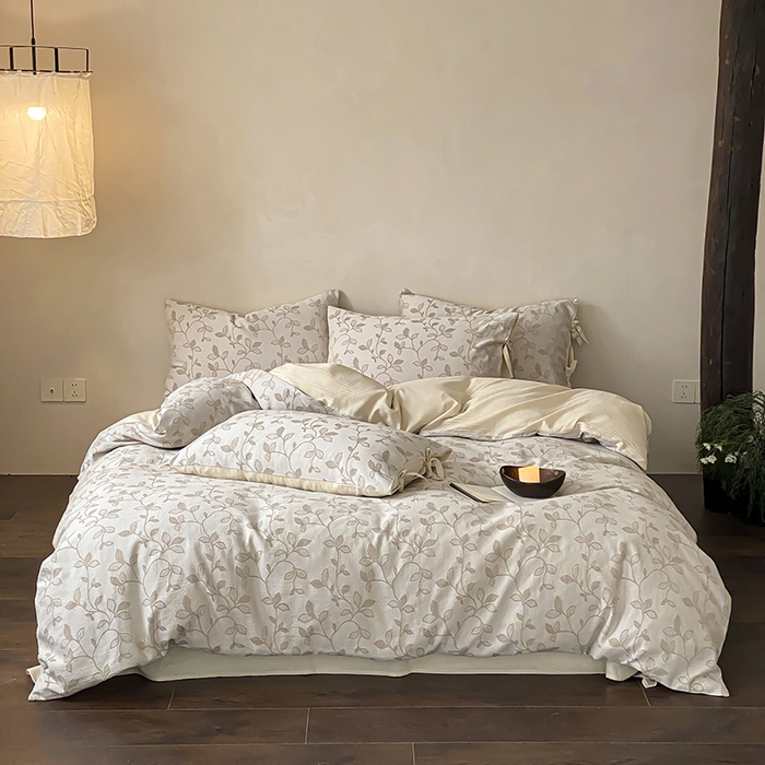 91家纺网 家纺一手货源 找家纺 宜代光年 2026新款棉麻人字纹提花四件套系列 漫影