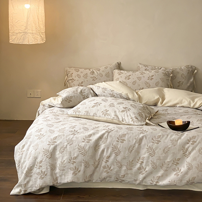 91家纺网 家纺一手货源 找家纺 宜代光年 2026新款棉麻人字纹提花四件套系列 松野