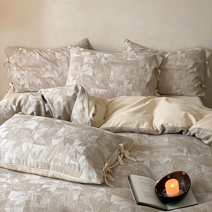 91家纺网 家纺一手货源 找家纺 宜代光年 2026新款棉麻人字纹提花四件套系列 方叙