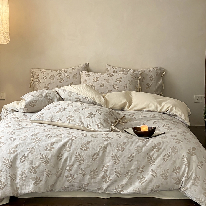 91家纺网 家纺一手货源 找家纺 宜代光年 2026新款棉麻人字纹提花四件套系列 松野