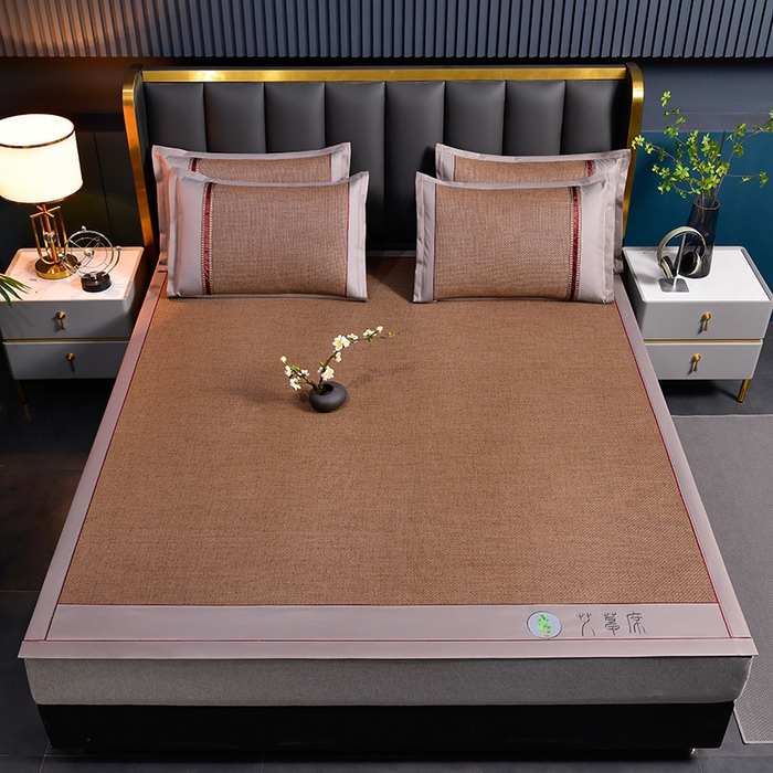 91家纺网 家纺一手货源 找家纺 小牛席业 2026新款加厚款-经典艾草养生席系列 艾草席-浅咖