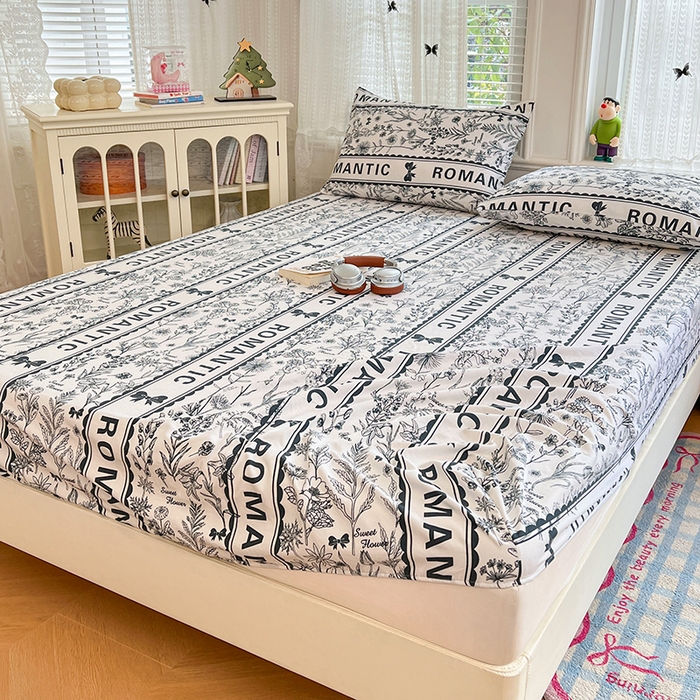 91家纺网 家纺一手货源 找家纺 梦卓家纺 2026新款印花卡通系列亲肤水洗棉床笠 赫本风情