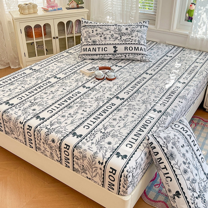 91家纺网 家纺一手货源 找家纺 梦卓家纺 2026新款印花卡通系列亲肤水洗棉床笠 赫本风情