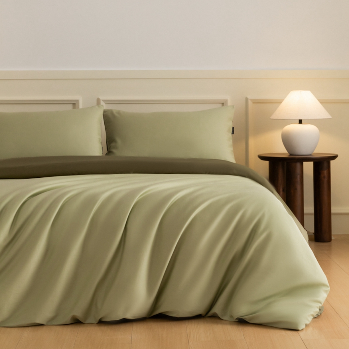 秀色家纺 2026新款高端100pro新疆长绒棉床上四件套全棉纯棉四季纯色双拼高级感礼品团购四件套-米朵 米朵-春水浅绿+橄榄深绿