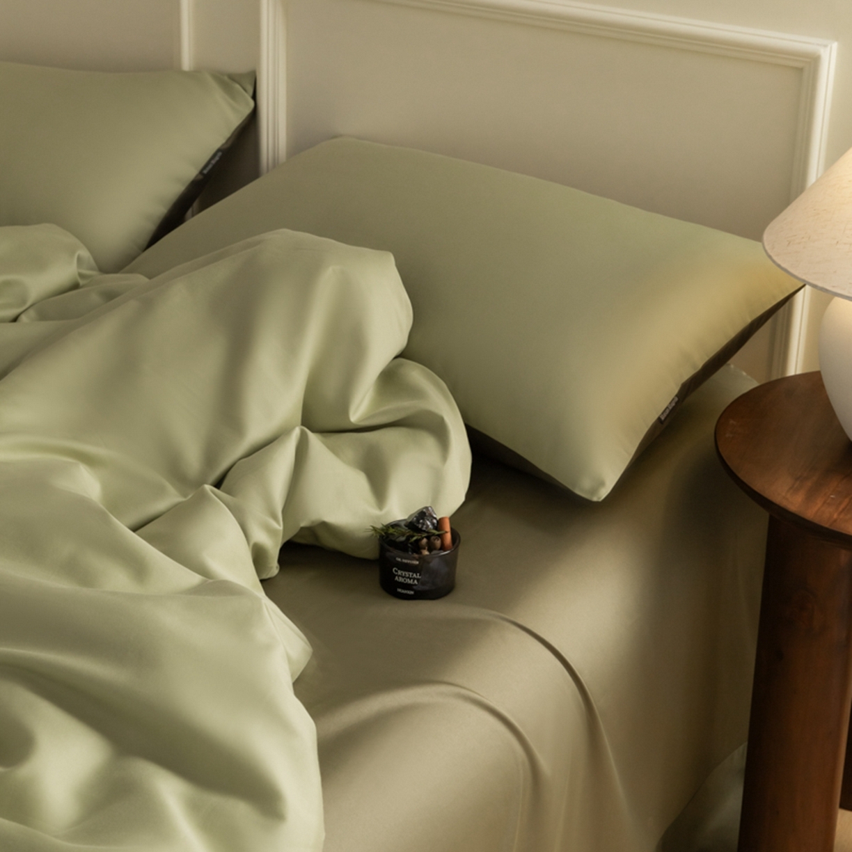 91家纺网 家纺一手货源 找家纺 秀色家纺 2026新款高端100pro新疆长绒棉床上四件套全棉纯棉四季纯色双拼高级感礼品团购四件套-米朵 米朵-春水浅绿+橄榄深绿