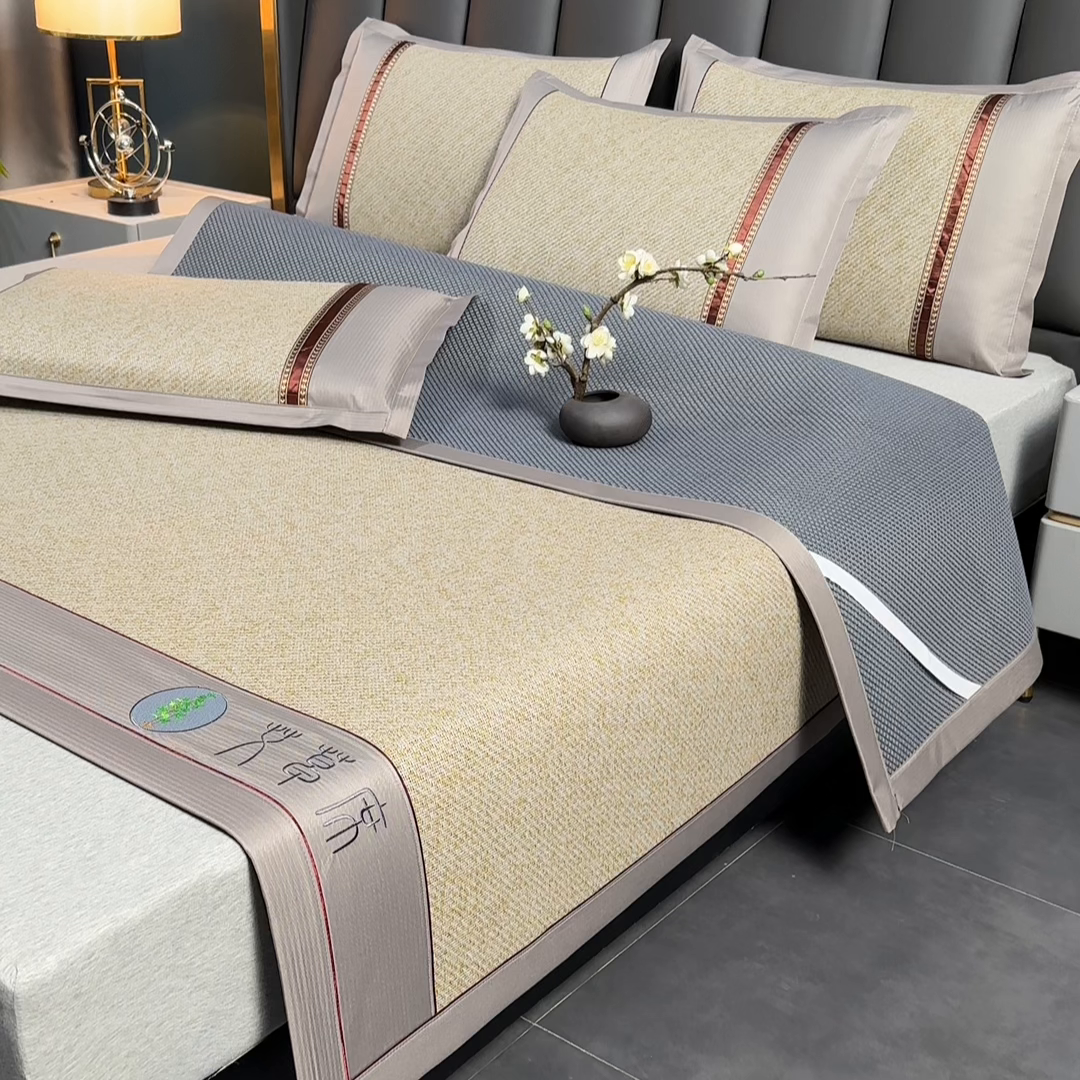 91家纺网 家纺一手货源 找家纺 小牛席业 2026新款加厚款-经典艾草养生席系列 艾草席-亚麻