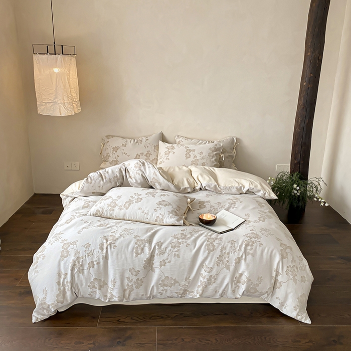 91家纺网 家纺一手货源 找家纺 宜代光年 2026新款棉麻人字纹提花四件套系列 蔷薇