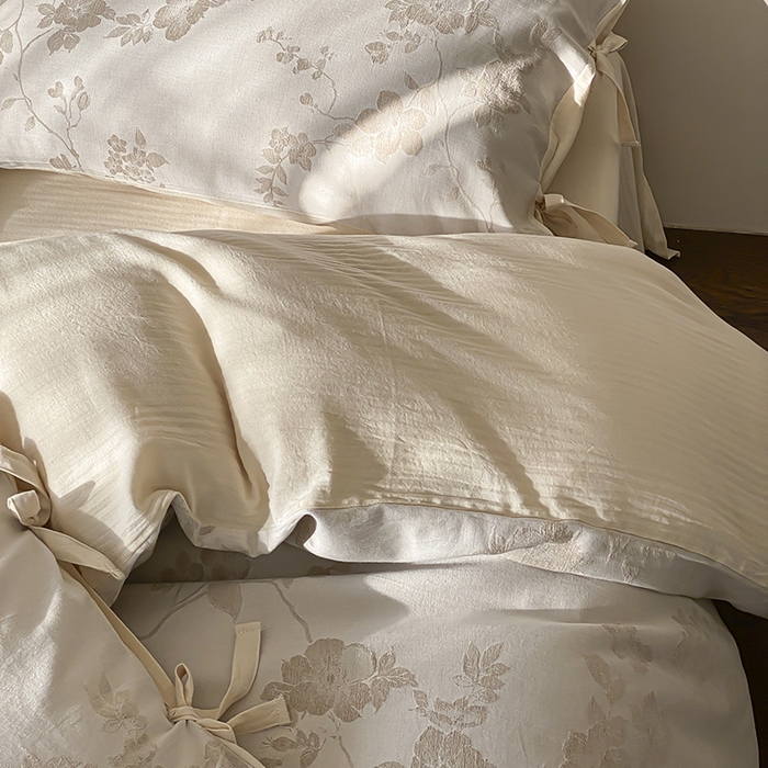 91家纺网 家纺一手货源 找家纺 宜代光年 2026新款棉麻人字纹提花四件套系列 蔷薇