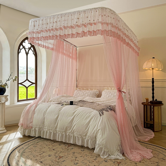 91家纺网 家纺一手货源 找家纺 梦尔佳蚊帐 2026新款百花盛开系列导轨蚊帐 单层 温馨藕玉