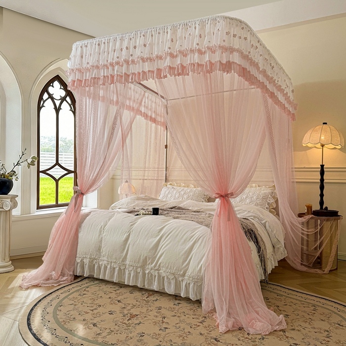 梦尔佳蚊帐 2026新款百花盛开系列导轨蚊帐 单层 温馨藕玉