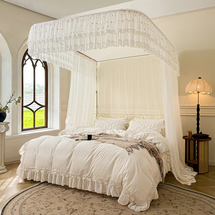 91家纺网 家纺一手货源 找家纺 梦尔佳蚊帐 2026新款百花盛开系列导轨蚊帐 单层 洁白如霞