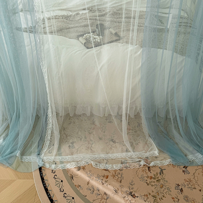 91家纺网 家纺一手货源 找家纺 梦尔佳蚊帐 2026新款百花盛开系列导轨蚊帐 双层 清雅淡蓝