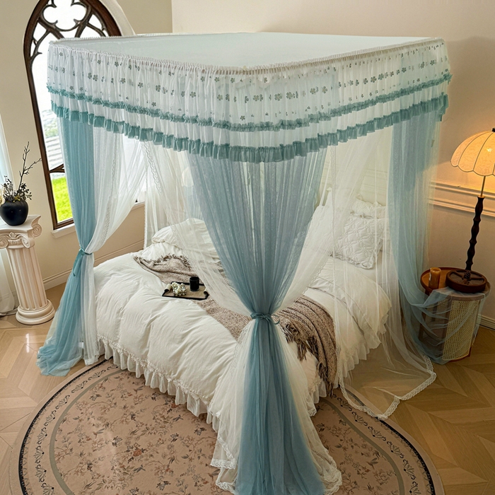 91家纺网 家纺一手货源 找家纺 梦尔佳蚊帐 2026新款百花盛开系列导轨蚊帐 双层 清雅淡蓝