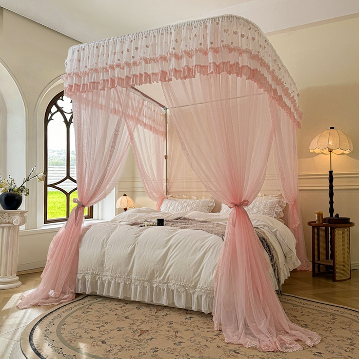 91家纺网 家纺一手货源 找家纺 梦尔佳蚊帐 2026新款百花盛开系列导轨蚊帐 单层 温馨藕玉