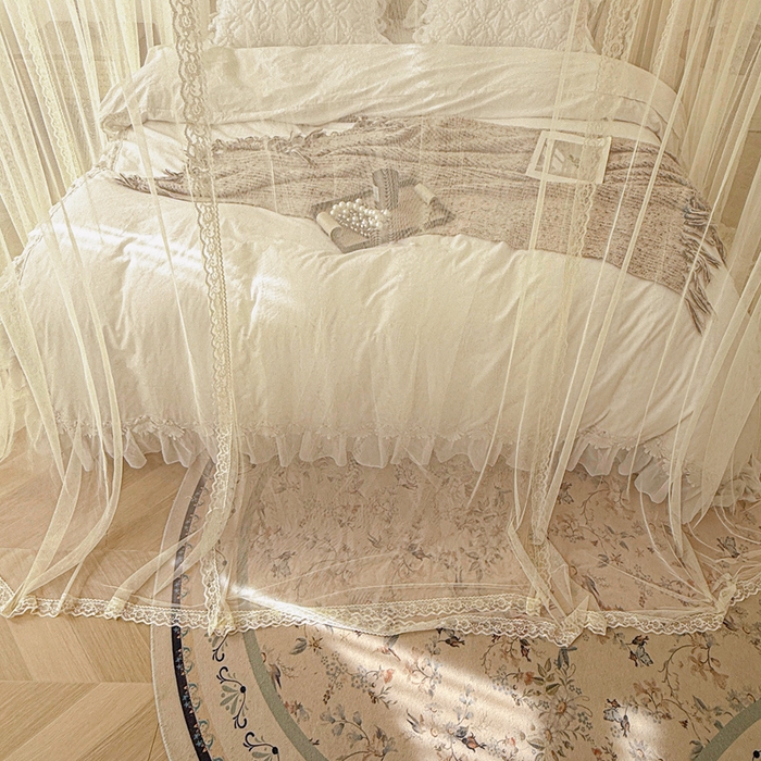 91家纺网 家纺一手货源 找家纺 梦尔佳蚊帐 2026新款百花盛开系列导轨蚊帐 单层 花蕊淡黄