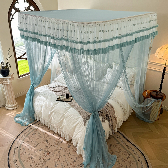 91家纺网 家纺一手货源 找家纺 梦尔佳蚊帐 2026新款百花盛开系列导轨蚊帐 单层 清雅淡蓝