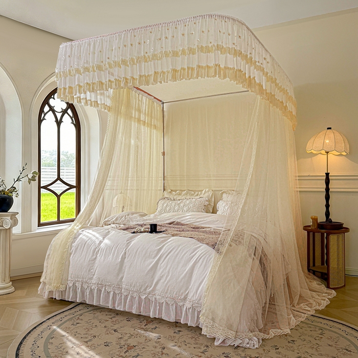 91家纺网 家纺一手货源 找家纺 梦尔佳蚊帐 2026新款百花盛开系列导轨蚊帐 单层 花蕊淡黄