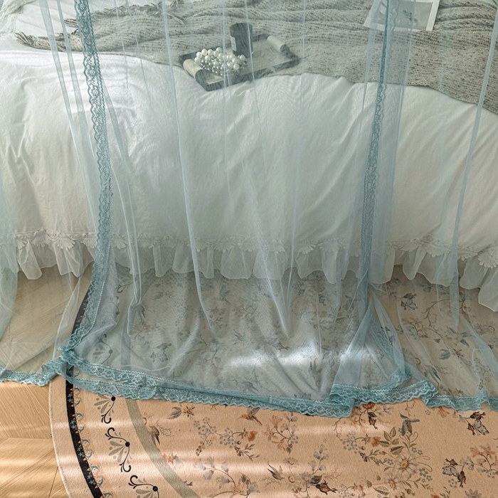 91家纺网 家纺一手货源 找家纺 梦尔佳蚊帐 2026新款百花盛开系列导轨蚊帐 单层 清雅淡蓝