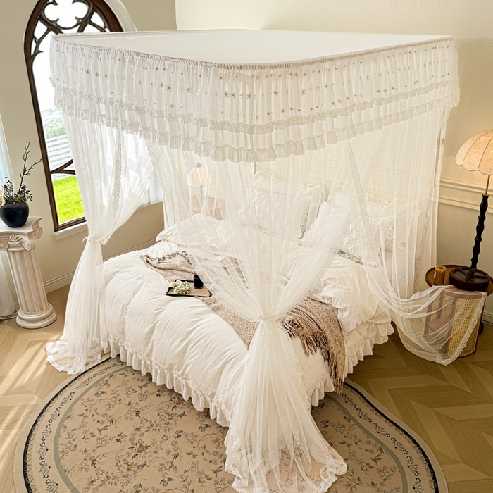 91家纺网 家纺一手货源 找家纺 梦尔佳蚊帐 2026新款百花盛开系列导轨蚊帐 单层 洁白如霞