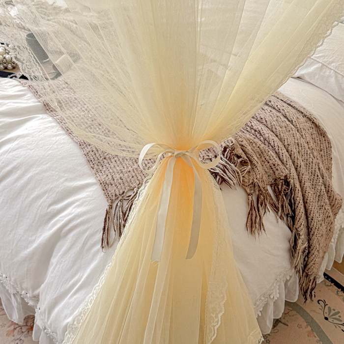 91家纺网 家纺一手货源 找家纺 梦尔佳蚊帐 2026新款百花盛开系列导轨蚊帐 单层 花蕊淡黄