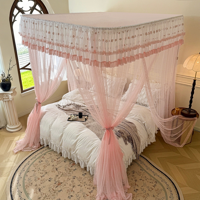 91家纺网 家纺一手货源 找家纺 梦尔佳蚊帐 2026新款百花盛开系列导轨蚊帐 单层 温馨藕玉