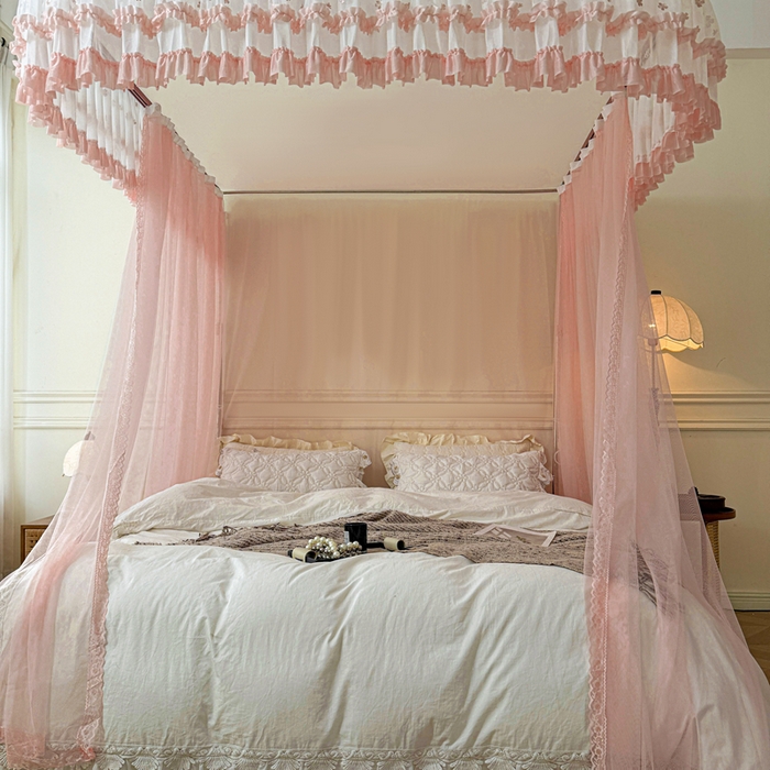 91家纺网 家纺一手货源 找家纺 梦尔佳蚊帐 2026新款百花盛开系列导轨蚊帐 单层 温馨藕玉