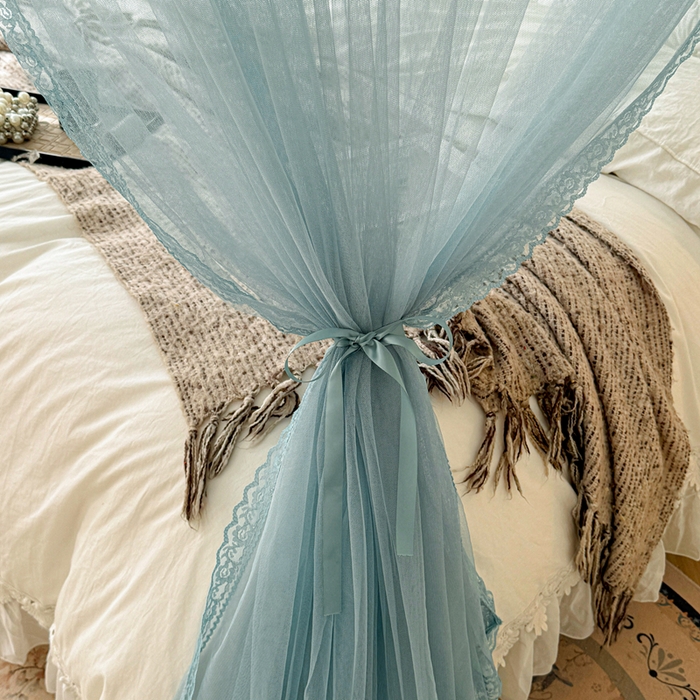 91家纺网 家纺一手货源 找家纺 梦尔佳蚊帐 2026新款百花盛开系列导轨蚊帐 单层 清雅淡蓝