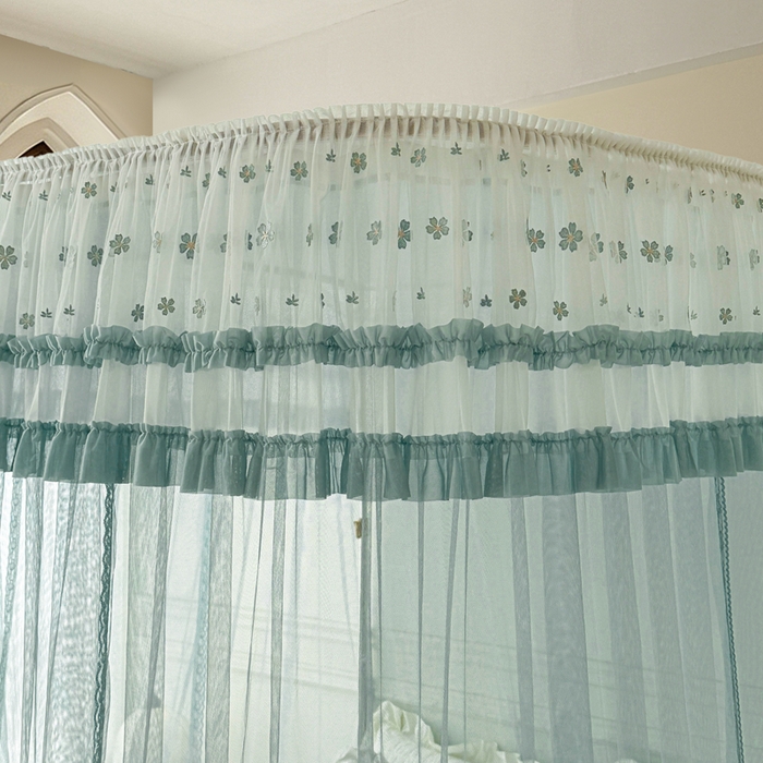 91家纺网 家纺一手货源 找家纺 梦尔佳蚊帐 2026新款百花盛开系列导轨蚊帐 单层 清雅淡蓝