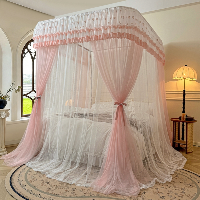 梦尔佳蚊帐 2026新款百花盛开系列导轨蚊帐 双层 温馨藕玉