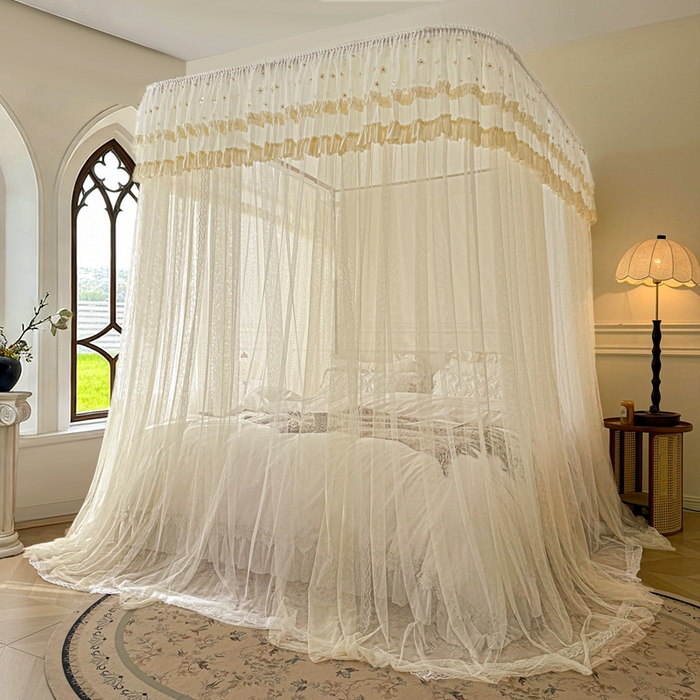 91家纺网 家纺一手货源 找家纺 梦尔佳蚊帐 2026新款百花盛开系列导轨蚊帐 双层 花蕊淡黄