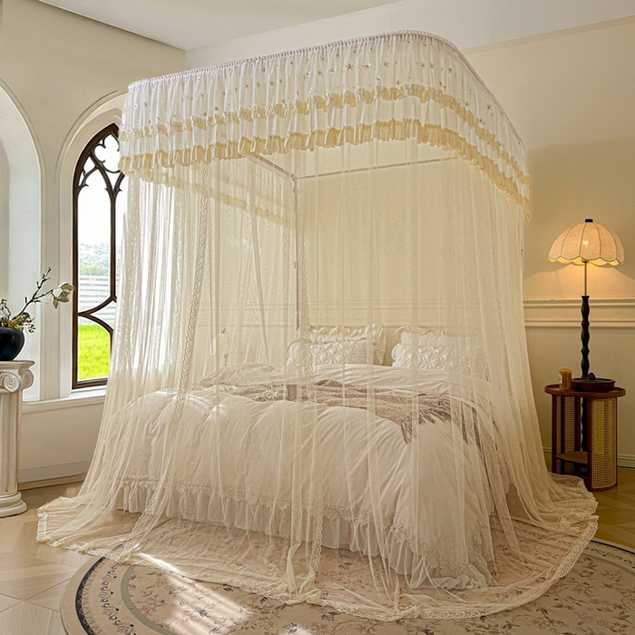 91家纺网 家纺一手货源 找家纺 梦尔佳蚊帐 2026新款百花盛开系列导轨蚊帐 单层 花蕊淡黄