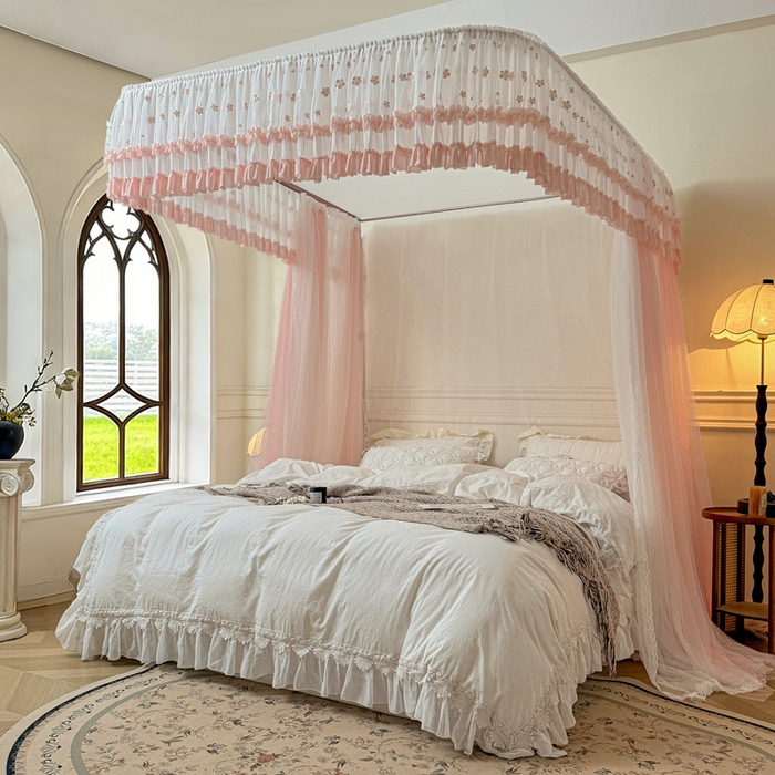 91家纺网 家纺一手货源 找家纺 梦尔佳蚊帐 2026新款百花盛开系列导轨蚊帐 双层 温馨藕玉