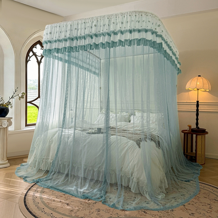 91家纺网 家纺一手货源 找家纺 梦尔佳蚊帐 2026新款百花盛开系列导轨蚊帐 单层 清雅淡蓝