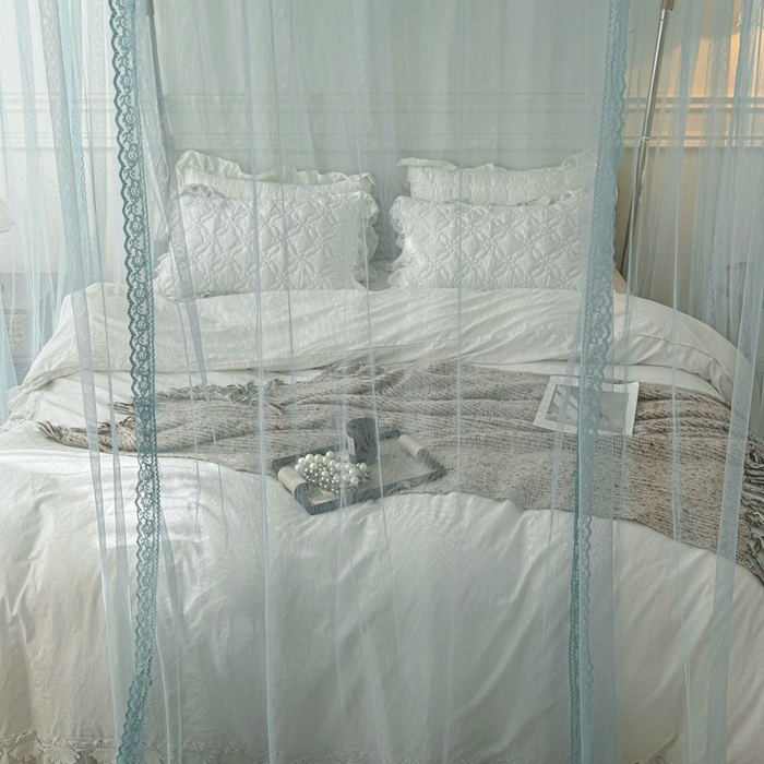 91家纺网 家纺一手货源 找家纺 梦尔佳蚊帐 2026新款百花盛开系列导轨蚊帐 单层 清雅淡蓝