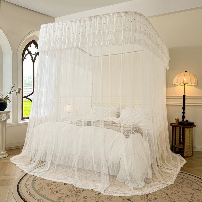 91家纺网 家纺一手货源 找家纺 梦尔佳蚊帐 2026新款百花盛开系列导轨蚊帐 单层 洁白如霞