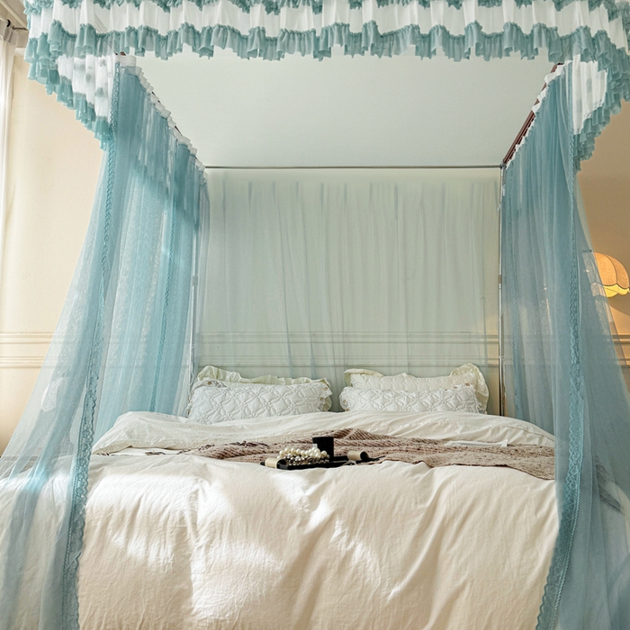 91家纺网 家纺一手货源 找家纺 梦尔佳蚊帐 2026新款百花盛开系列导轨蚊帐 单层 清雅淡蓝