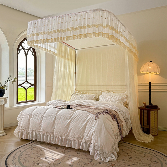 91家纺网 家纺一手货源 找家纺 梦尔佳蚊帐 2026新款百花盛开系列导轨蚊帐 单层 花蕊淡黄