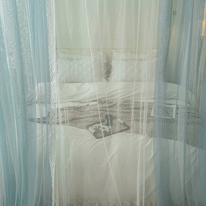 91家纺网 家纺一手货源 找家纺 梦尔佳蚊帐 2026新款百花盛开系列导轨蚊帐 双层 清雅淡蓝