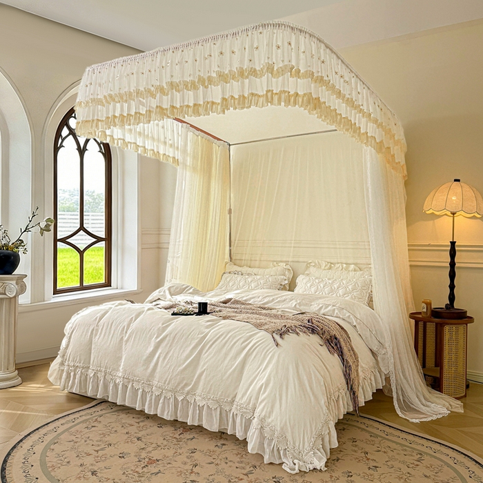 91家纺网 家纺一手货源 找家纺 梦尔佳蚊帐 2026新款百花盛开系列导轨蚊帐 双层 花蕊淡黄