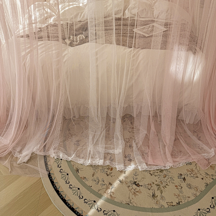 91家纺网 家纺一手货源 找家纺 梦尔佳蚊帐 2026新款百花盛开系列导轨蚊帐 双层 温馨藕玉