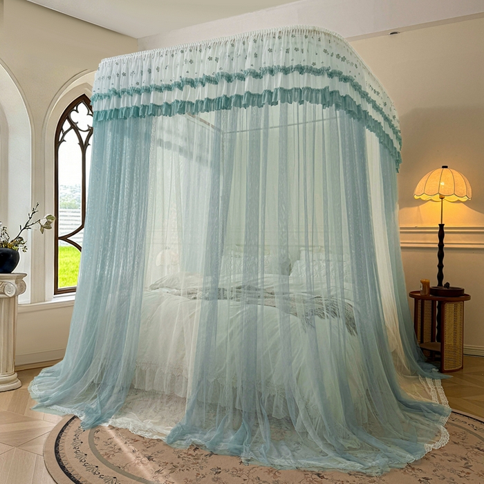 91家纺网 家纺一手货源 找家纺 梦尔佳蚊帐 2026新款百花盛开系列导轨蚊帐 双层 清雅淡蓝