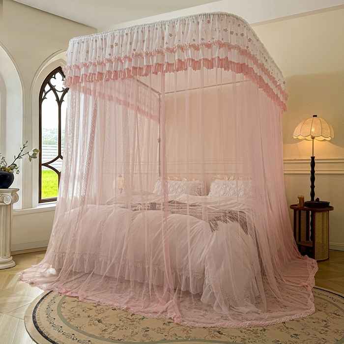 91家纺网 家纺一手货源 找家纺 梦尔佳蚊帐 2026新款百花盛开系列导轨蚊帐 单层 温馨藕玉