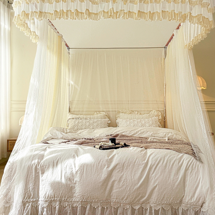 91家纺网 家纺一手货源 找家纺 梦尔佳蚊帐 2026新款百花盛开系列导轨蚊帐 双层 花蕊淡黄